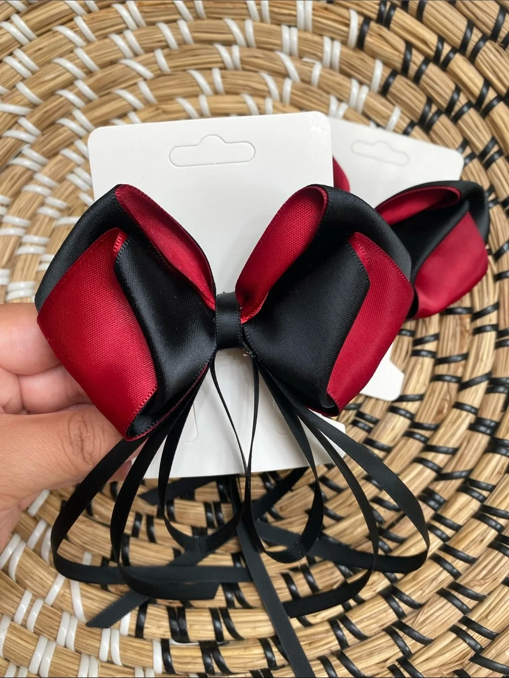 Red and Black Satin Bow Hair Clips